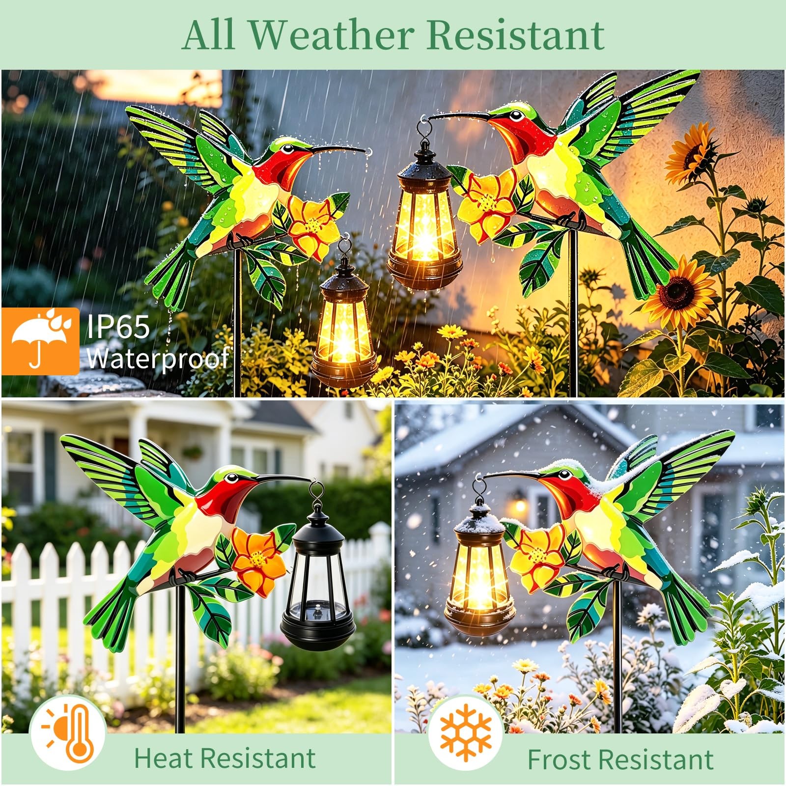 2 Pack Solar Lights Outdoor Waterproof Hummingbird Decorative, 29in Metal Hum…