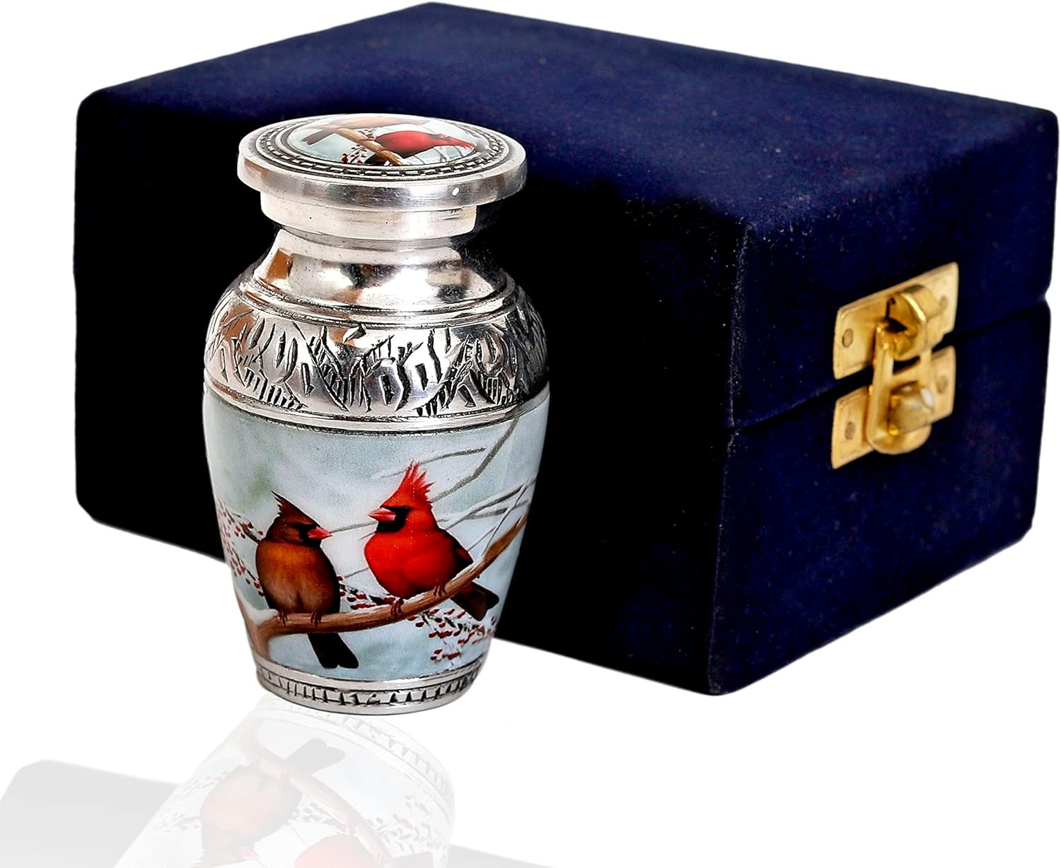 Cardinal Couple Bird Keepsake Urn – Engraved Mini Memorial Urn for Human Ashes w
