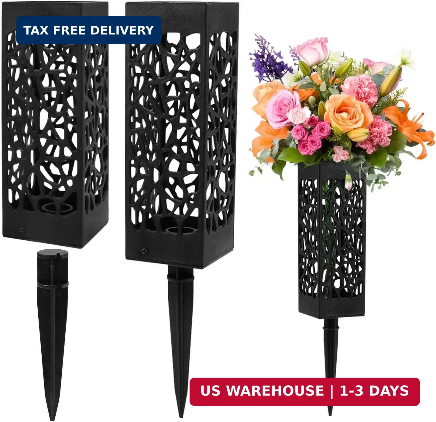 Cemetery Vases for Grave, 2 Pack 12 inch Memorial Cemetery Floral Holder Grave V