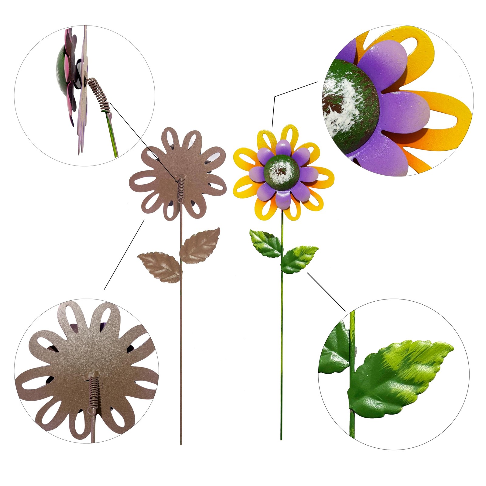 Hand-Painted Metal Flower Garden Stakes – Set of 6 Outdoor Yard Art Decor