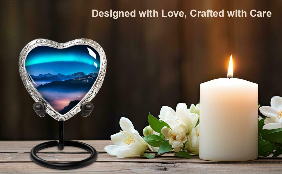 Aurora Borealis Small Heart Shaped Keepsake Cremation Urns for Human Ashes