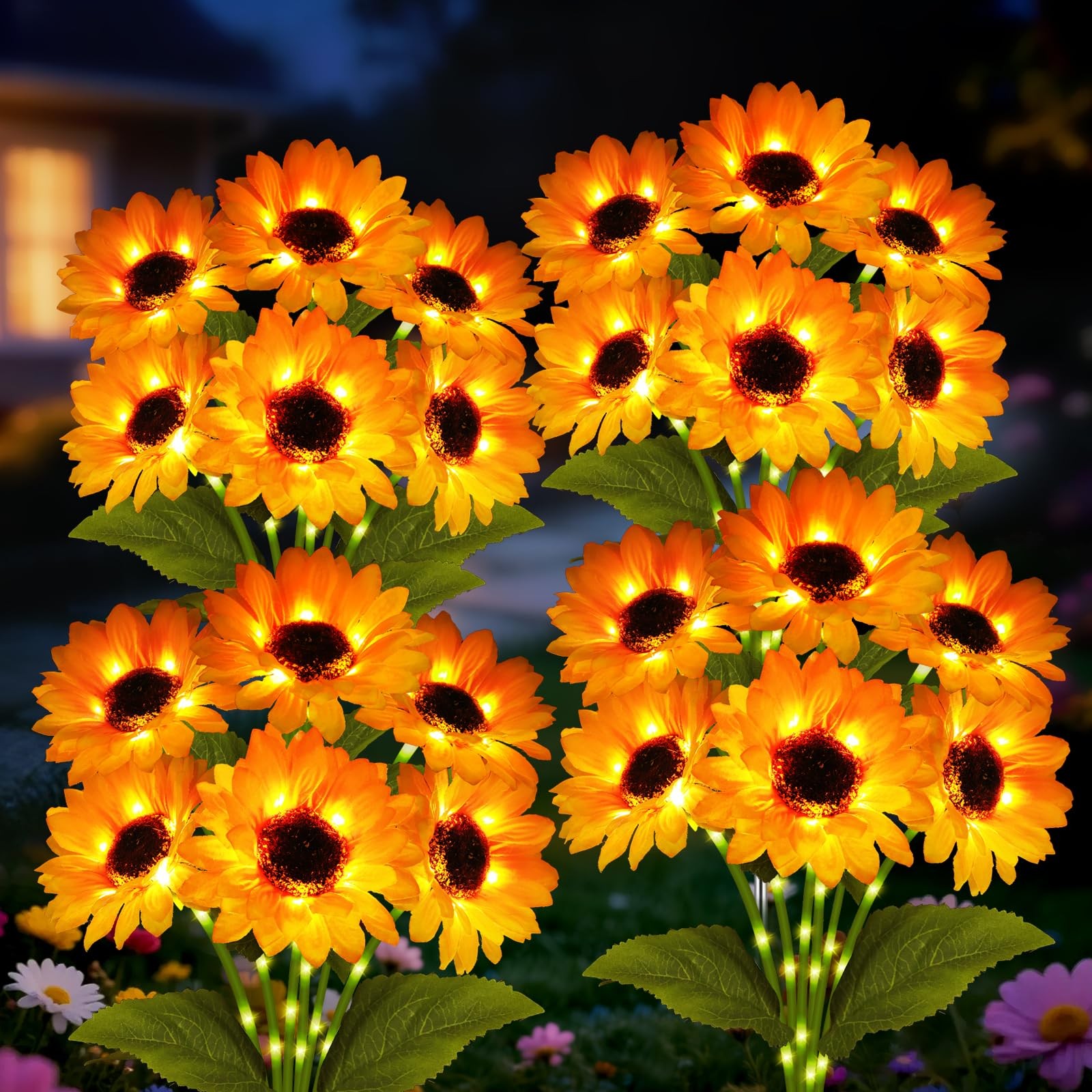 Solar Lights Outdoor, Gift for Women, Mom Grandma, 4 Pack with 24 Solar Sunfl…