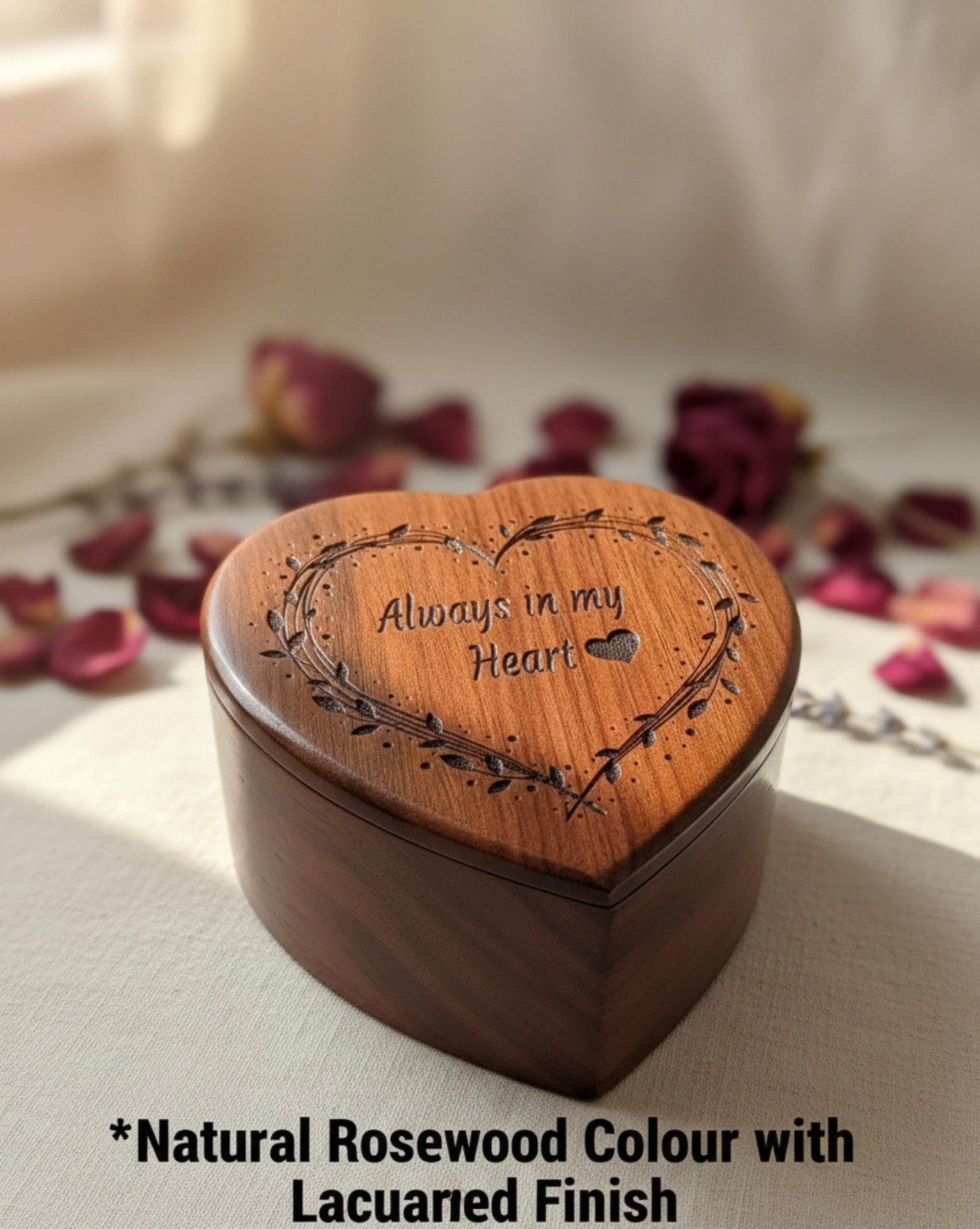 Wooden Heart Shape Engraved Keepsake–Cremation Urn for Human Ashes Adult Fema…