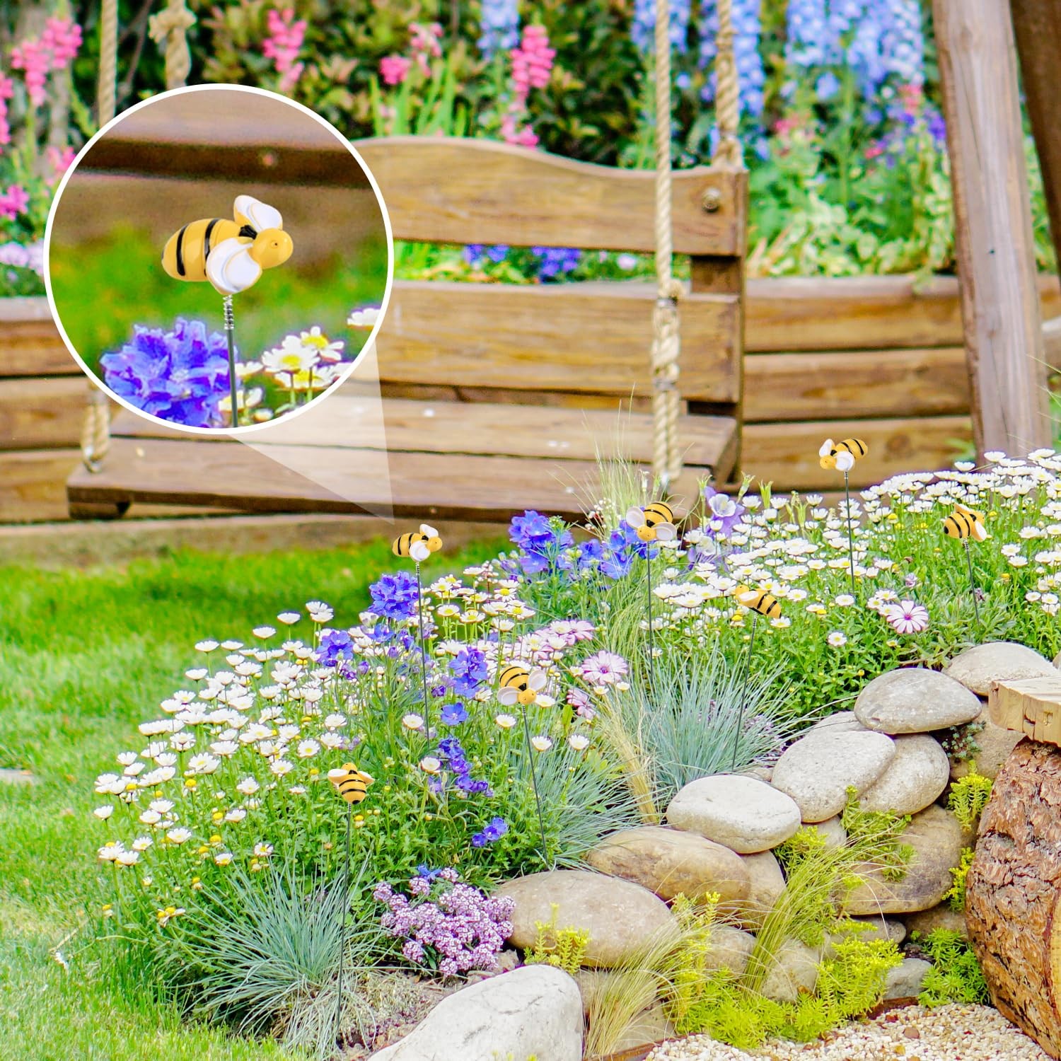 20pcs Bee Garden Stakes Decor, Resin Bee Yard Stakes Vivid Garden Stakes Deco…