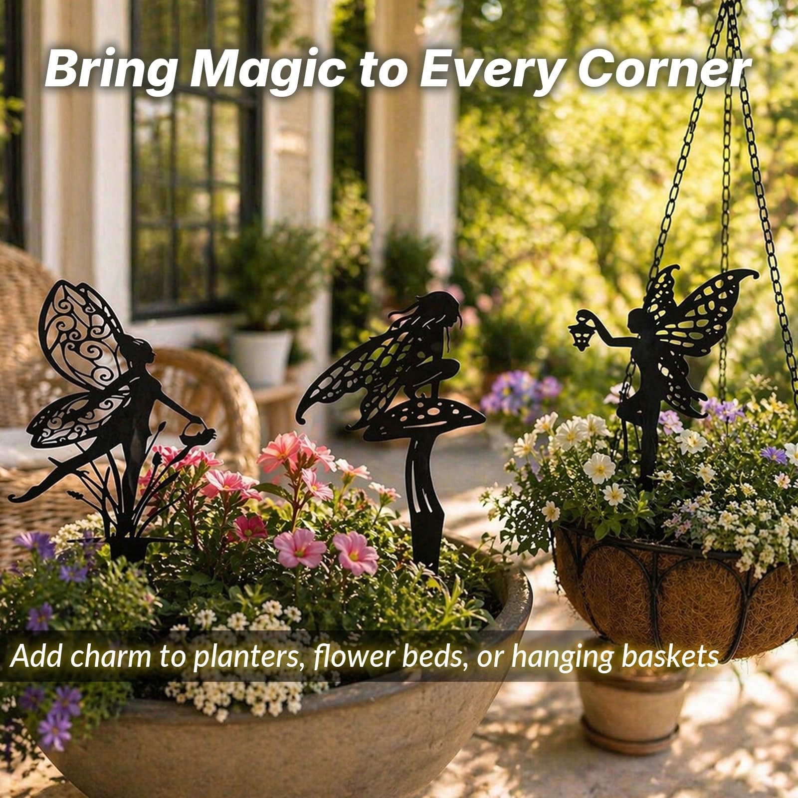 Fairy Garden Stakes, Metal Decorative Garden Stakes, Black Fairy Silhouette Y…