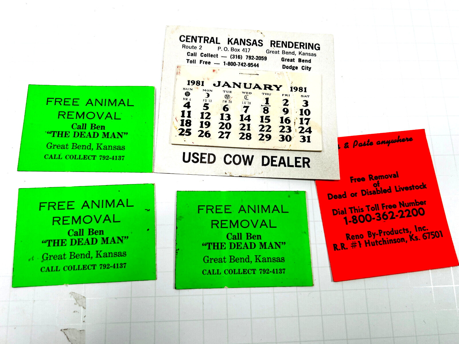vtg Sticker Lot #37 Great Bend Kansas KS dead cow rendering animal removal 70s
