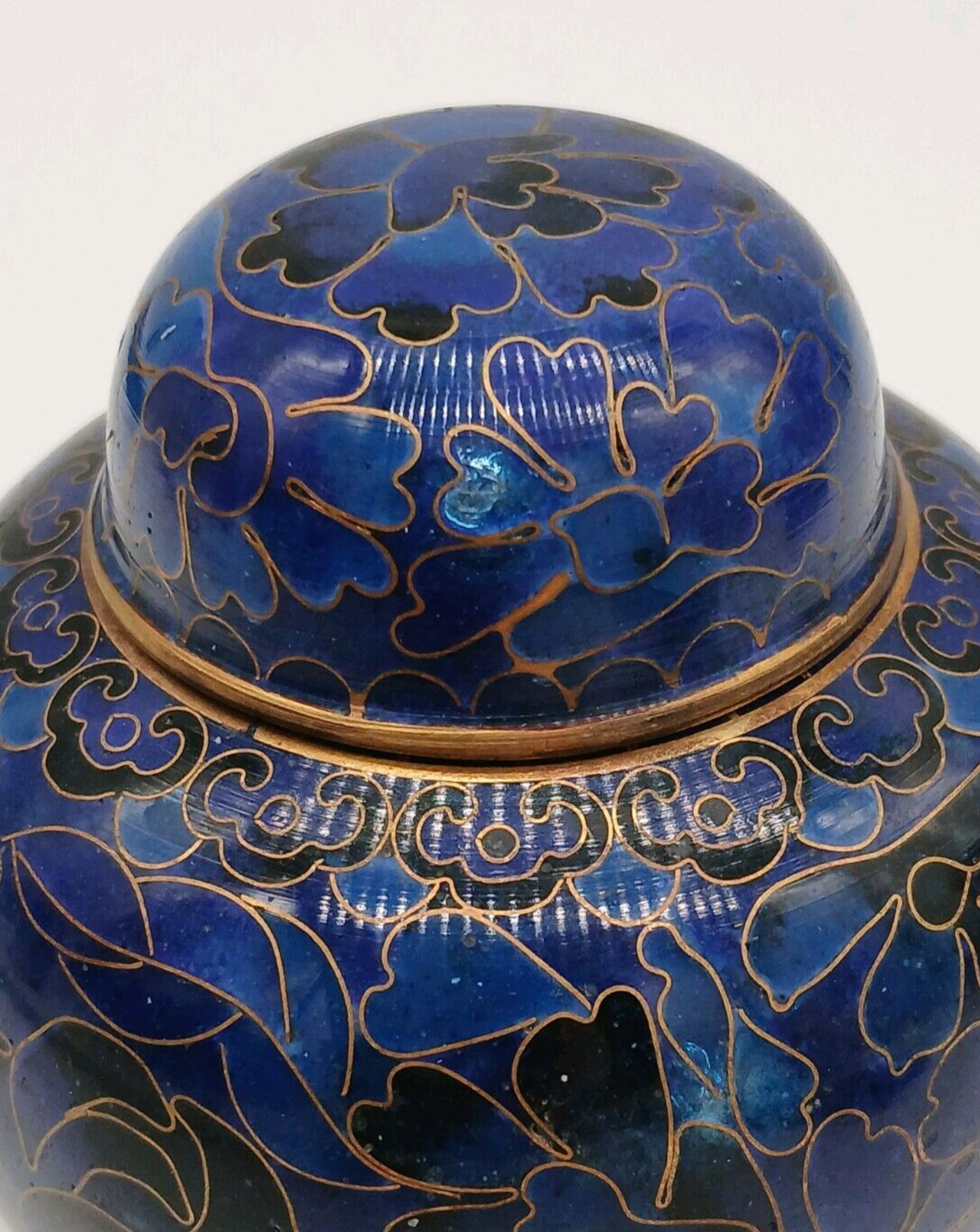 Small 3.25″ Blue Enamel Over Copper Floral Cloisonne Memento/Keepsake Urn