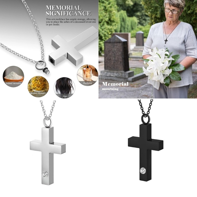 Elegant Crossed Design Pet Ashes Holders Urn Pendent Necklace for Daily Use 2pcs
