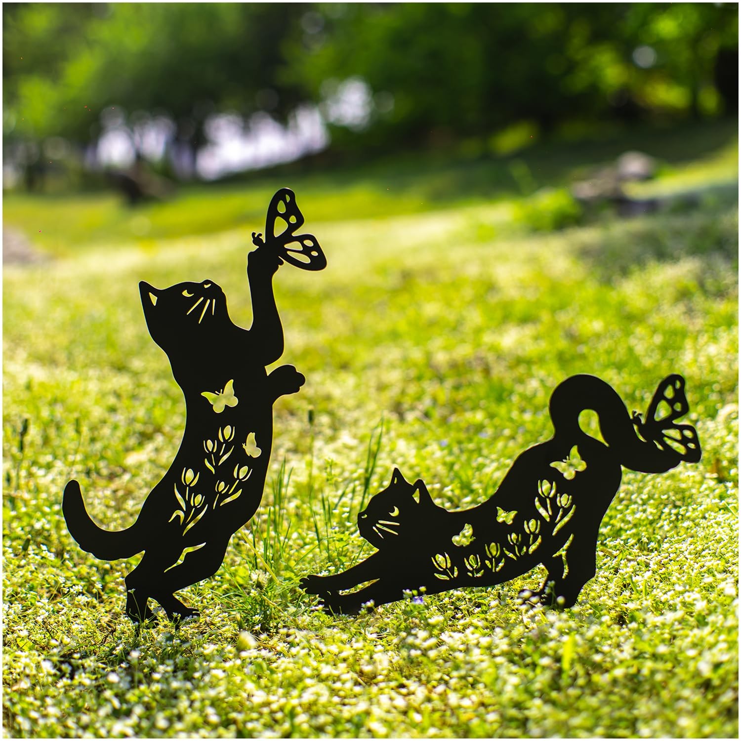“Cat Metal Garden Stakes Black Cat Silhouette Outdoor Decor & Yard Art”