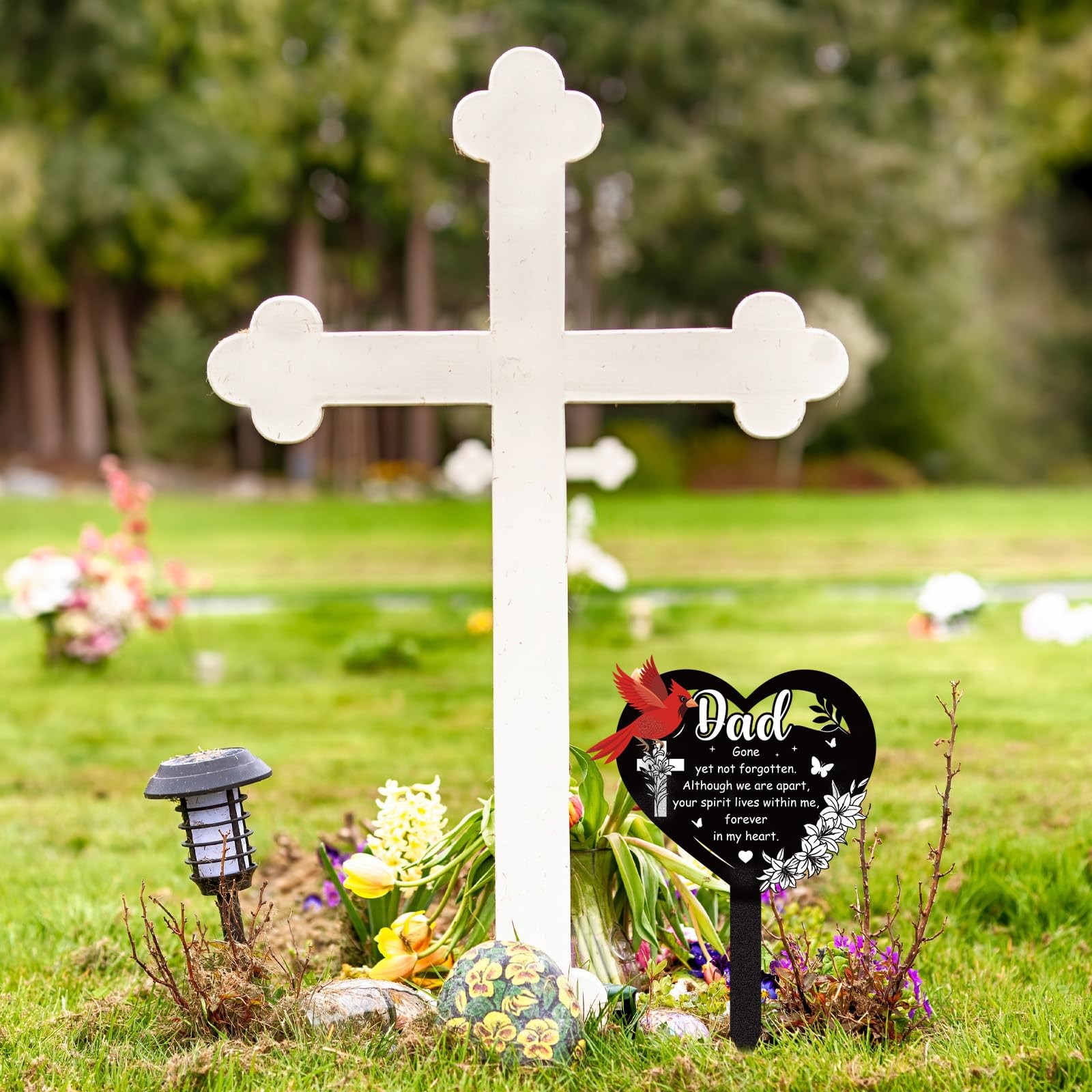 Cemetery Decorations – Metal Cardinal Grave Stakes, Waterproof Remembrance