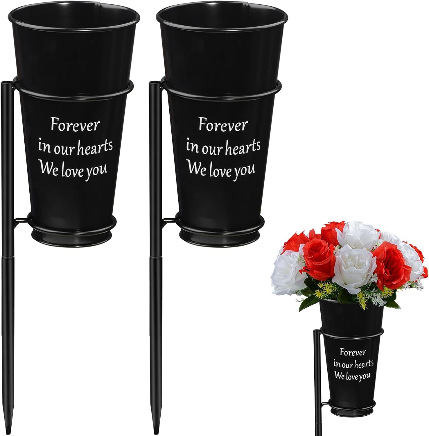 Metal Cemetery Vase Flower Holder with Spikes in Ground Grave Vases for