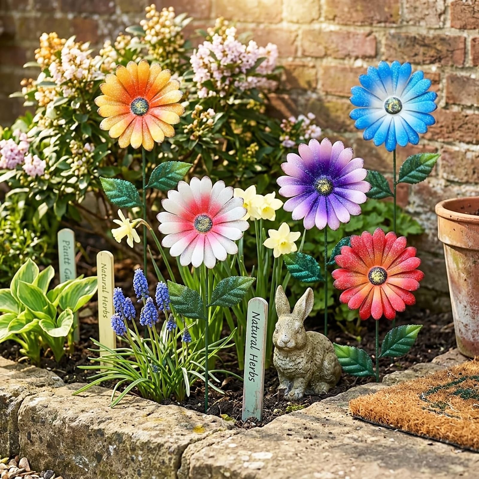 5Pack Metal Flowers for Outside，16.5 Inch Metal Flowers Decorative Garden Sta…