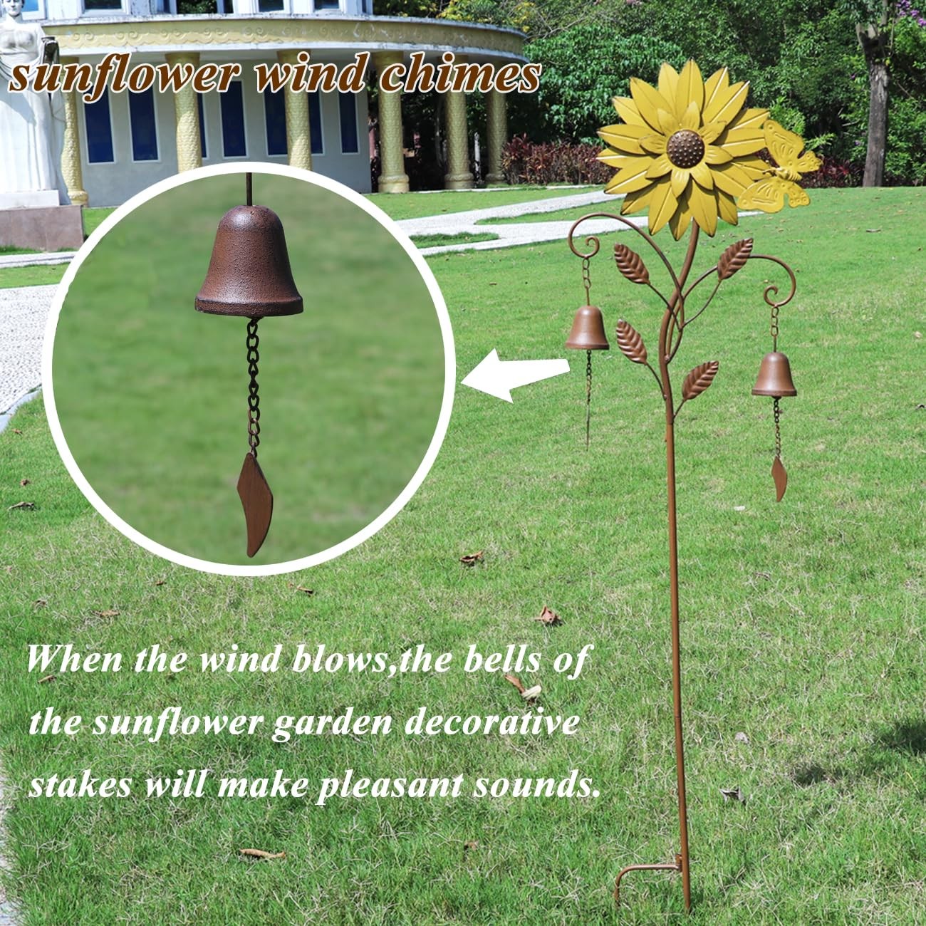 Sunflower Garden Stake with Bells – Decorative Yard Patio Decor