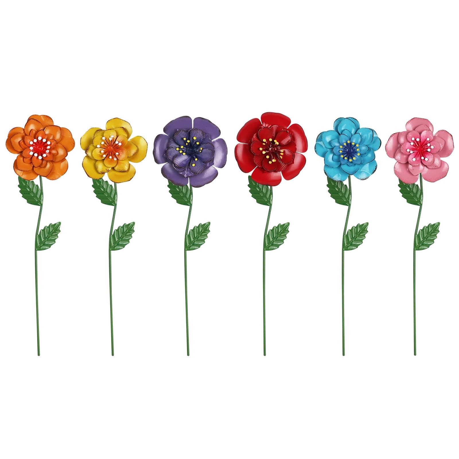Garden Decor for Outside, Set of 6 Metal Flowers Decorative Garden Stakes for…