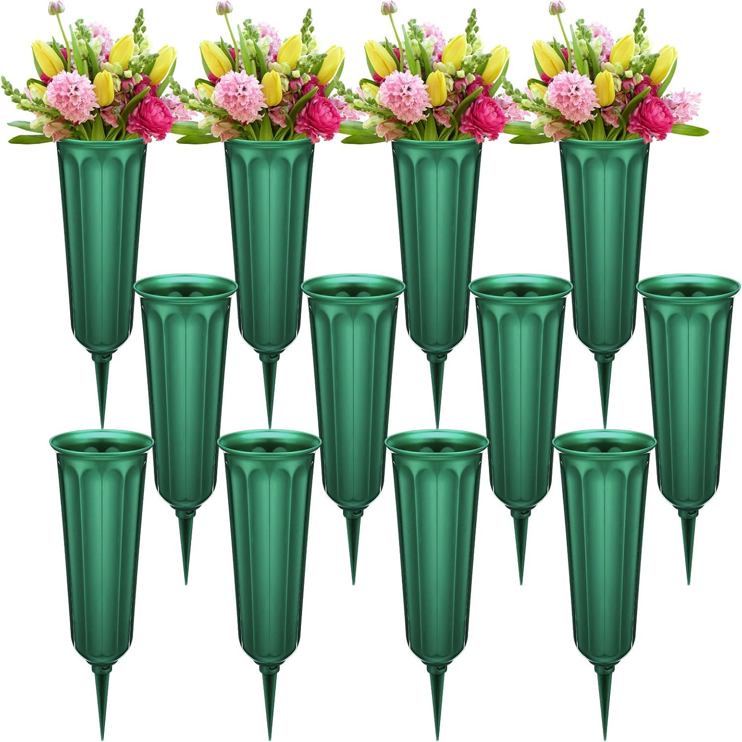 12 Pcs Plastic Cemetery Vases with Spikes Memorial Flower Vase Cemetery Grave