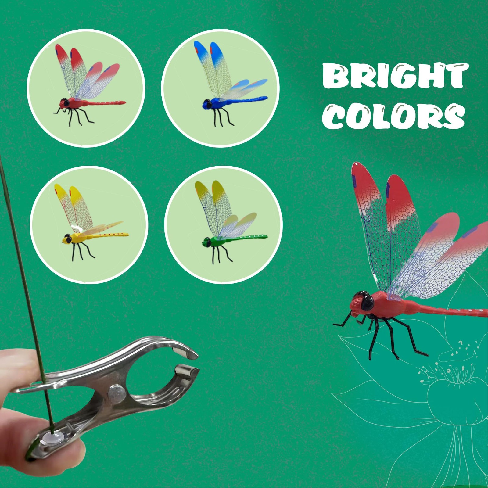 16 Pcs Dragonfly Clip, 3D Plastic Fake Dragonfly Garden Stakes for Yard, Pati…