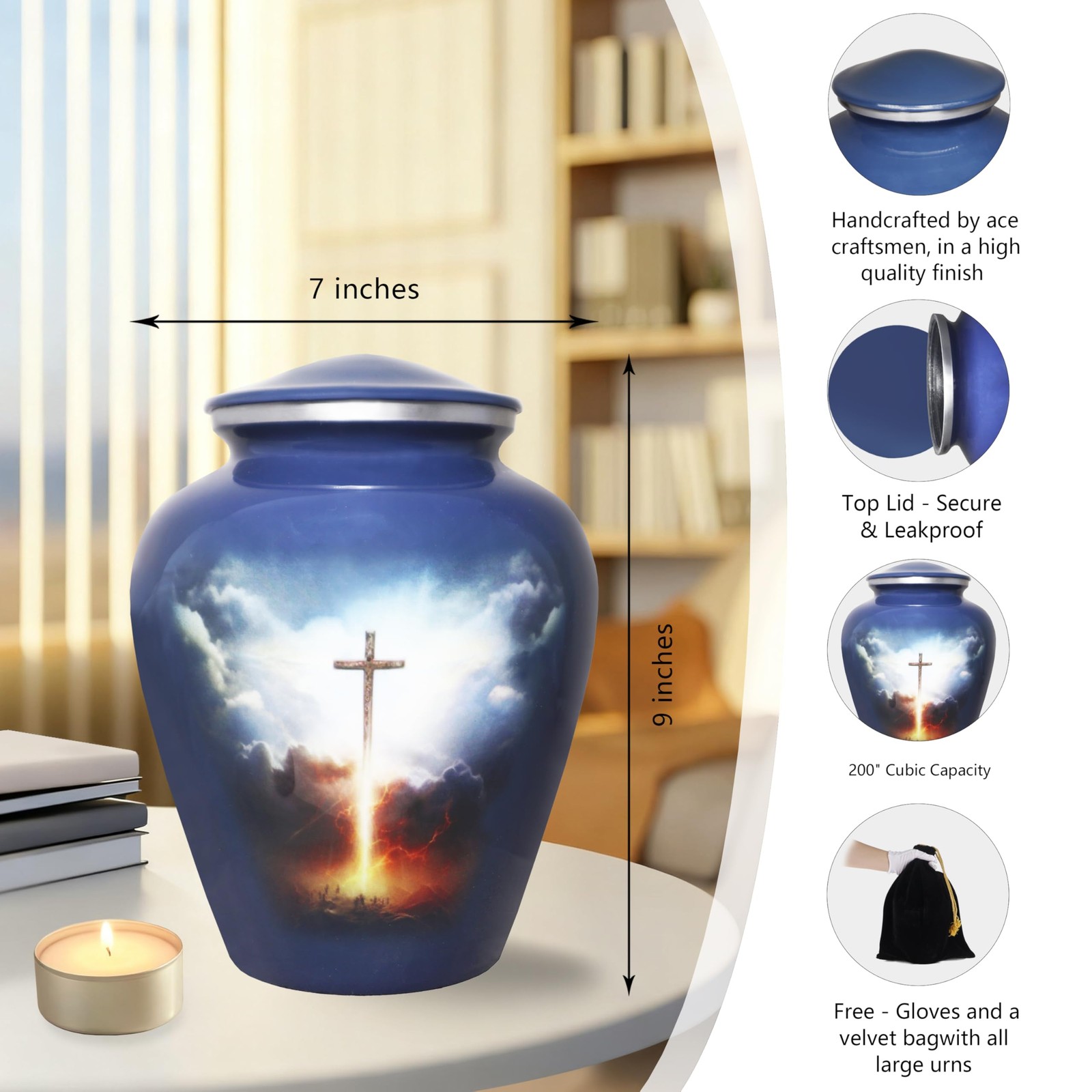 M MEILINXU Cremation Urns for Human Ashes Adult Man Large / Adult, Grey Blue