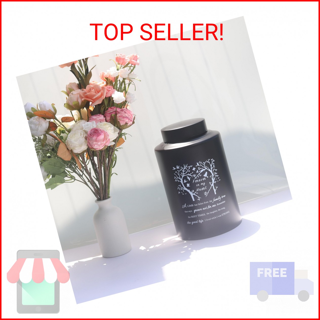 9 Inches Large Urn for Human Ashes Stainless Black Cremation Urn Adult Urn Keeps