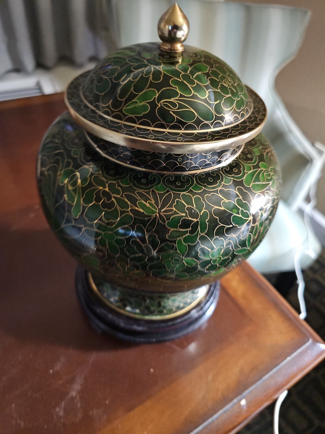 Forest Green Cloisonne Cremation Urn Large/Adult 220 cubic inches With Stand