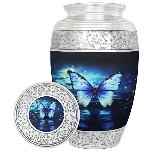 Cremation Urn for Adult Ashes, Decorative Burial Urn with Butterflies, Large Siz