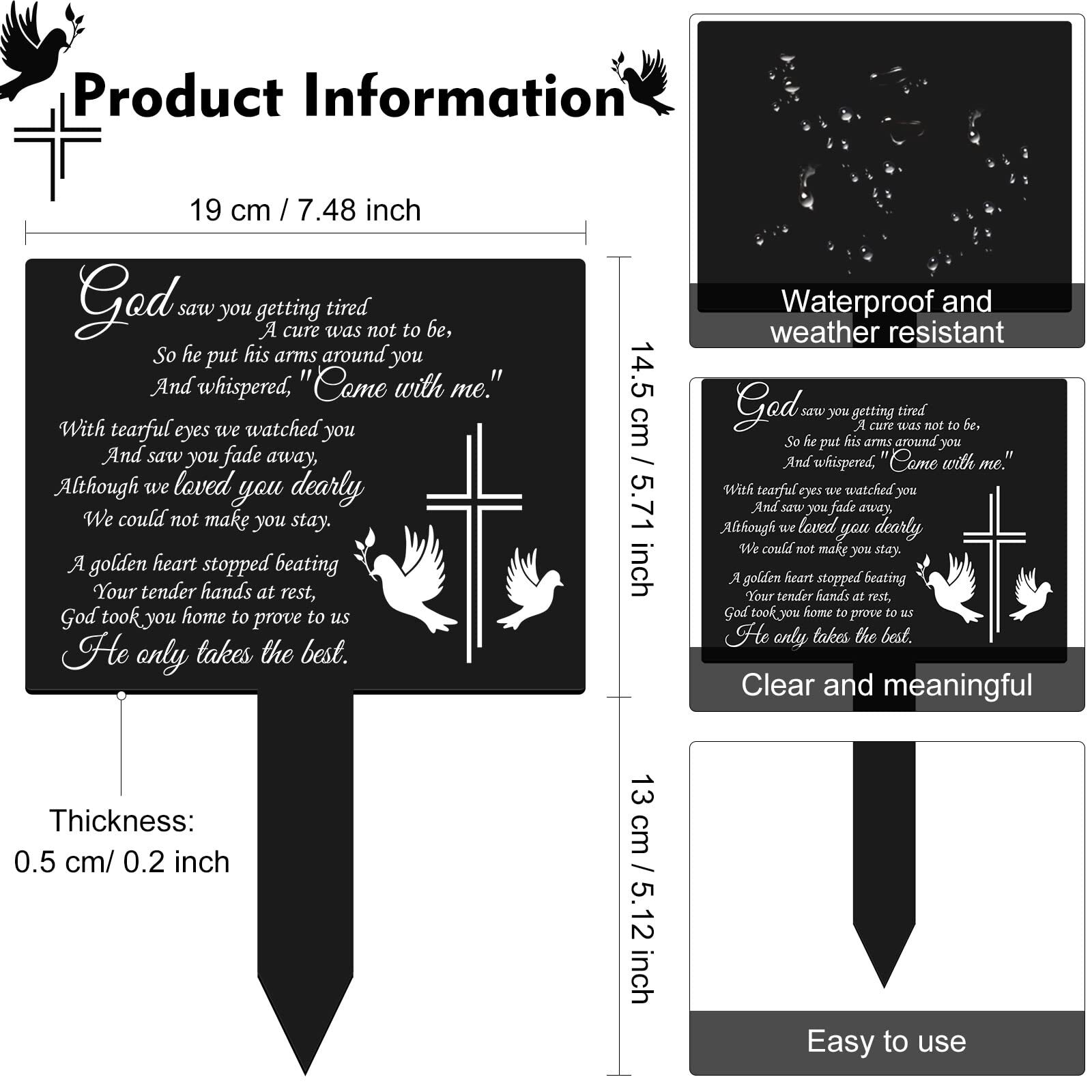 Memorial Plaque Stake Waterproof Acrylic Grave Marker for Cemetery & Garden