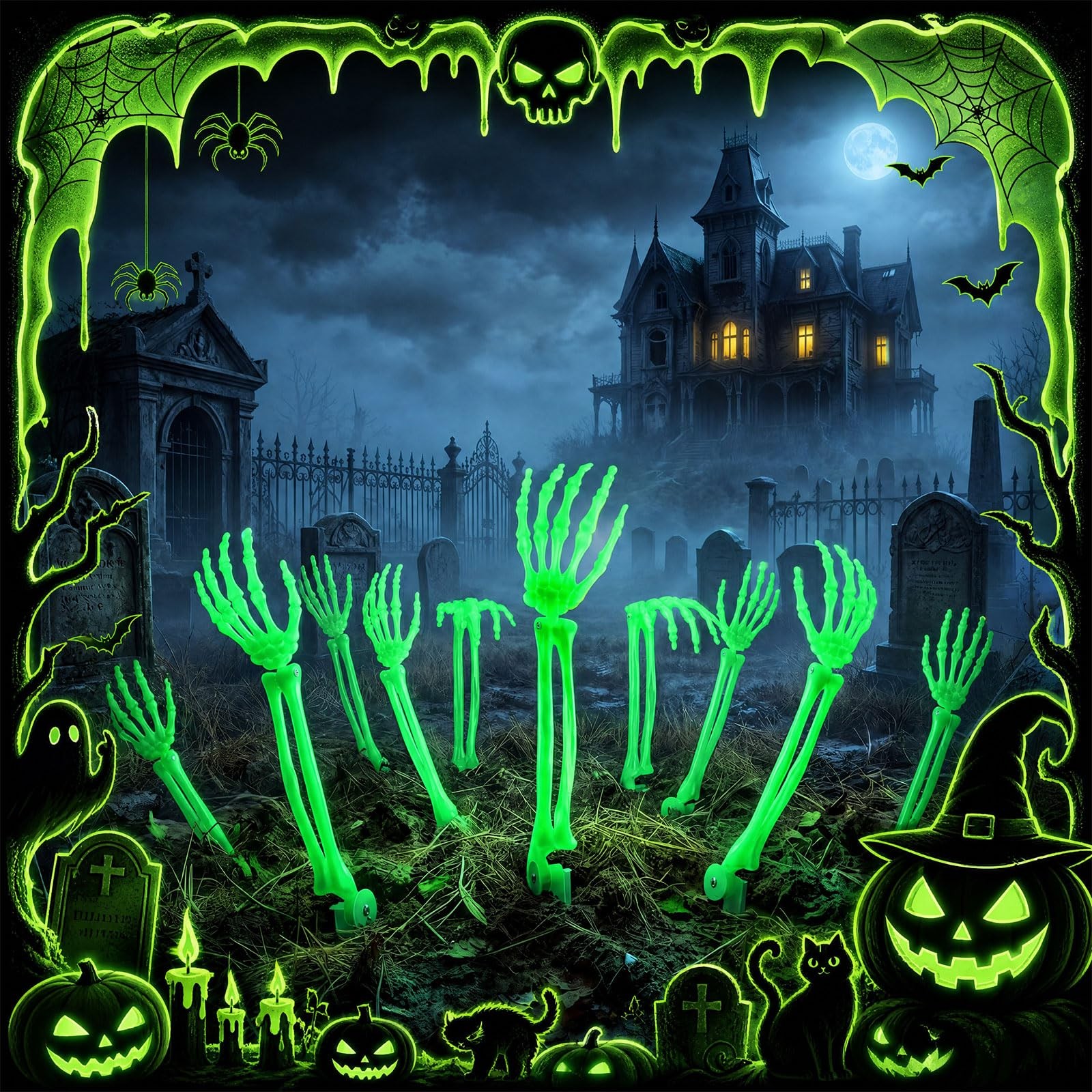 12 Pcs Halloween Luminous Skeleton Arm Decorations Glow in the Dark Realistic…