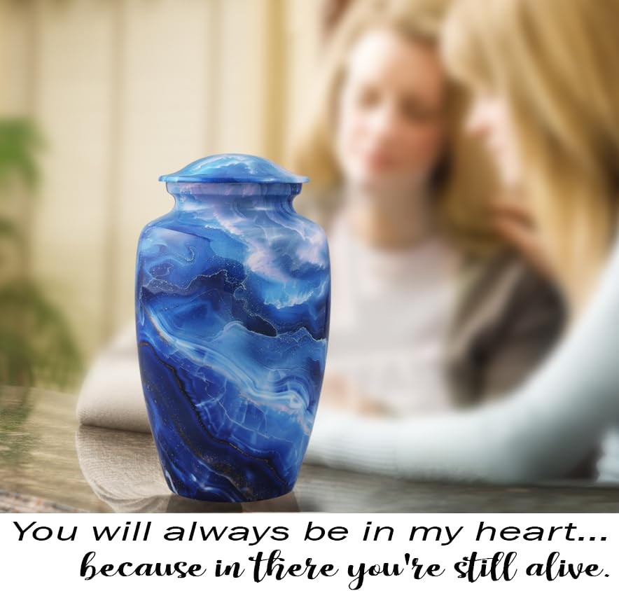 Saint Laurent Blue Marble Urn – Blue Marble Print Metal Cremation Urn – Full …