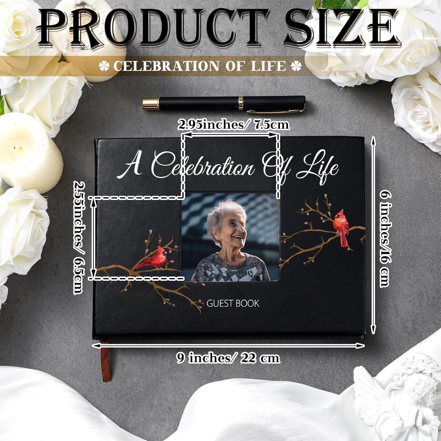 144-Page Cardinal Memorial Guest Book with Pen – Cherished Keepsake for Funerals