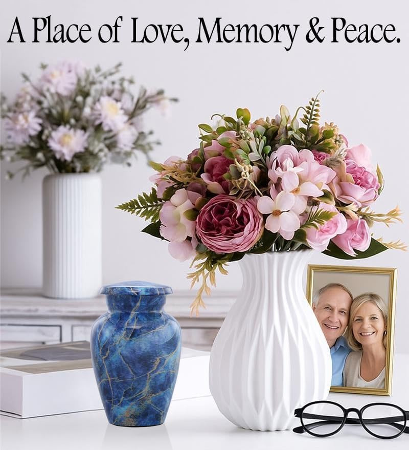 Marble Finish Keepsake Sharing Urn – Mini Metal Cremation Urn for Human or Pet A