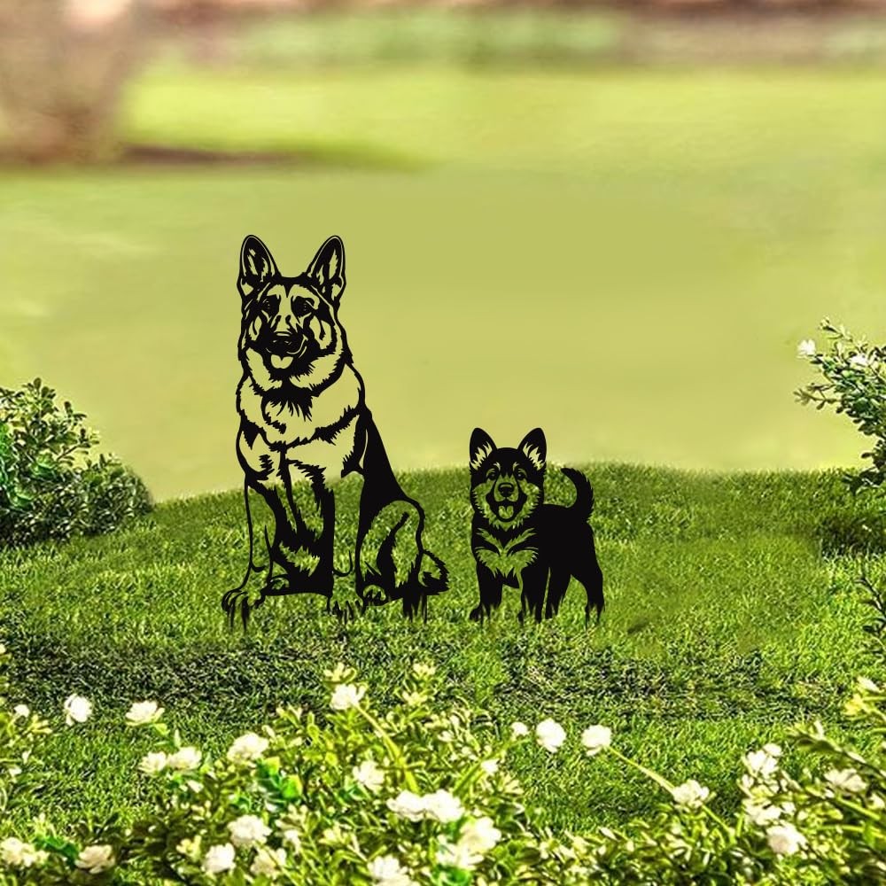 Metal Garden Dogs German Shepherd Stakes(2 Pack), German Shepherd Garden Stat…