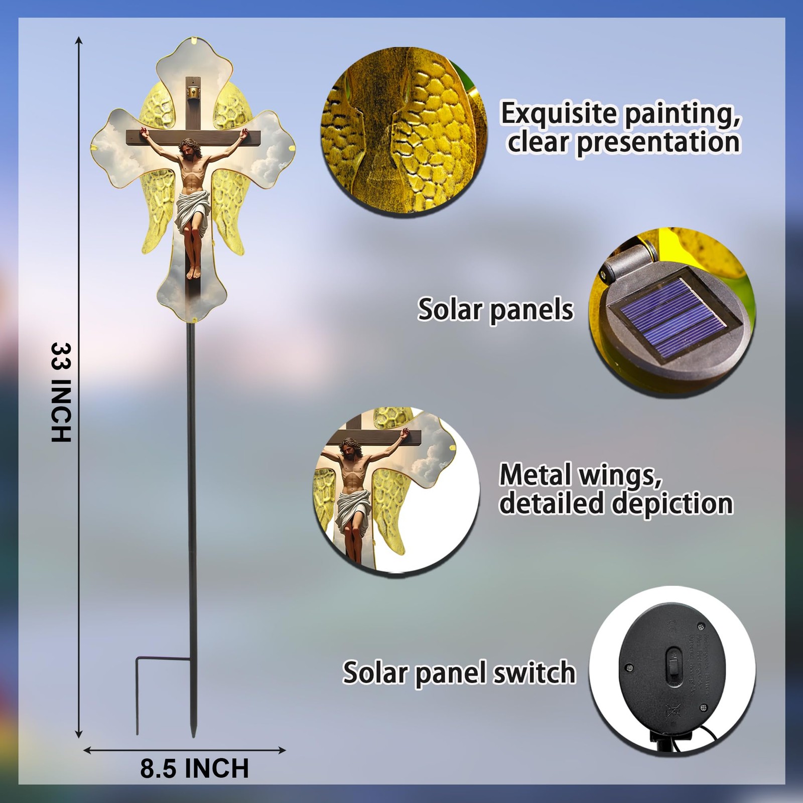 Outdoor Solar Jesus Cross Stake Light for Cemetery Decor and Christmas Yard