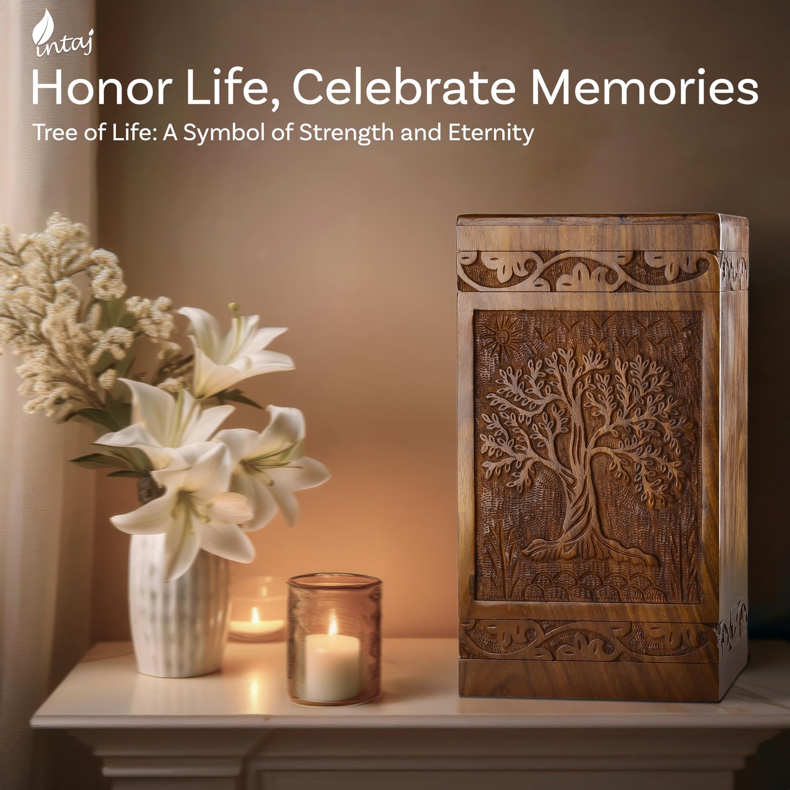 Wooden Tree of Life Cremation Urns for Human Ashes – Memorial Urn Box and Casket