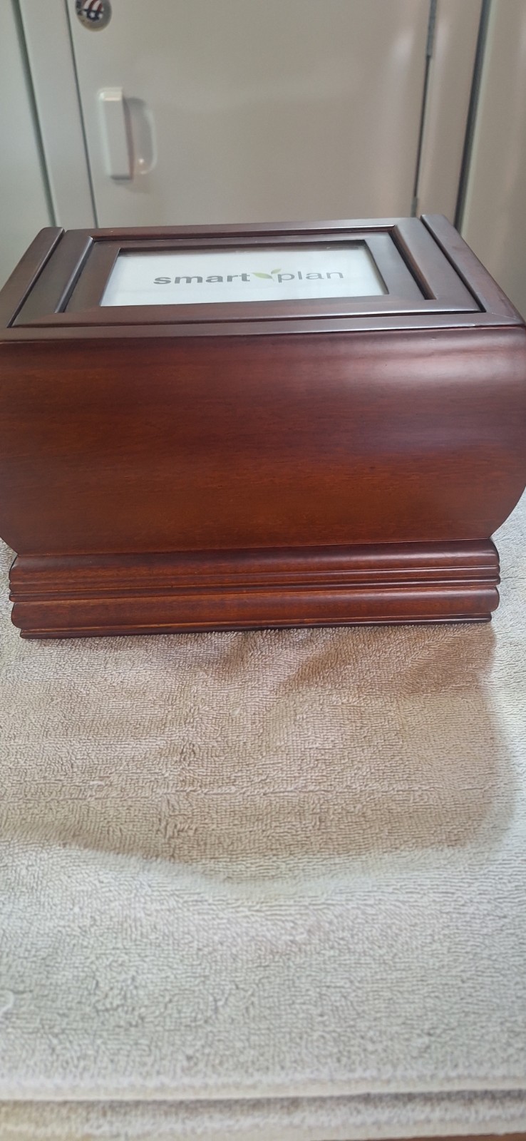 Cherry wood cremation box with picture frame