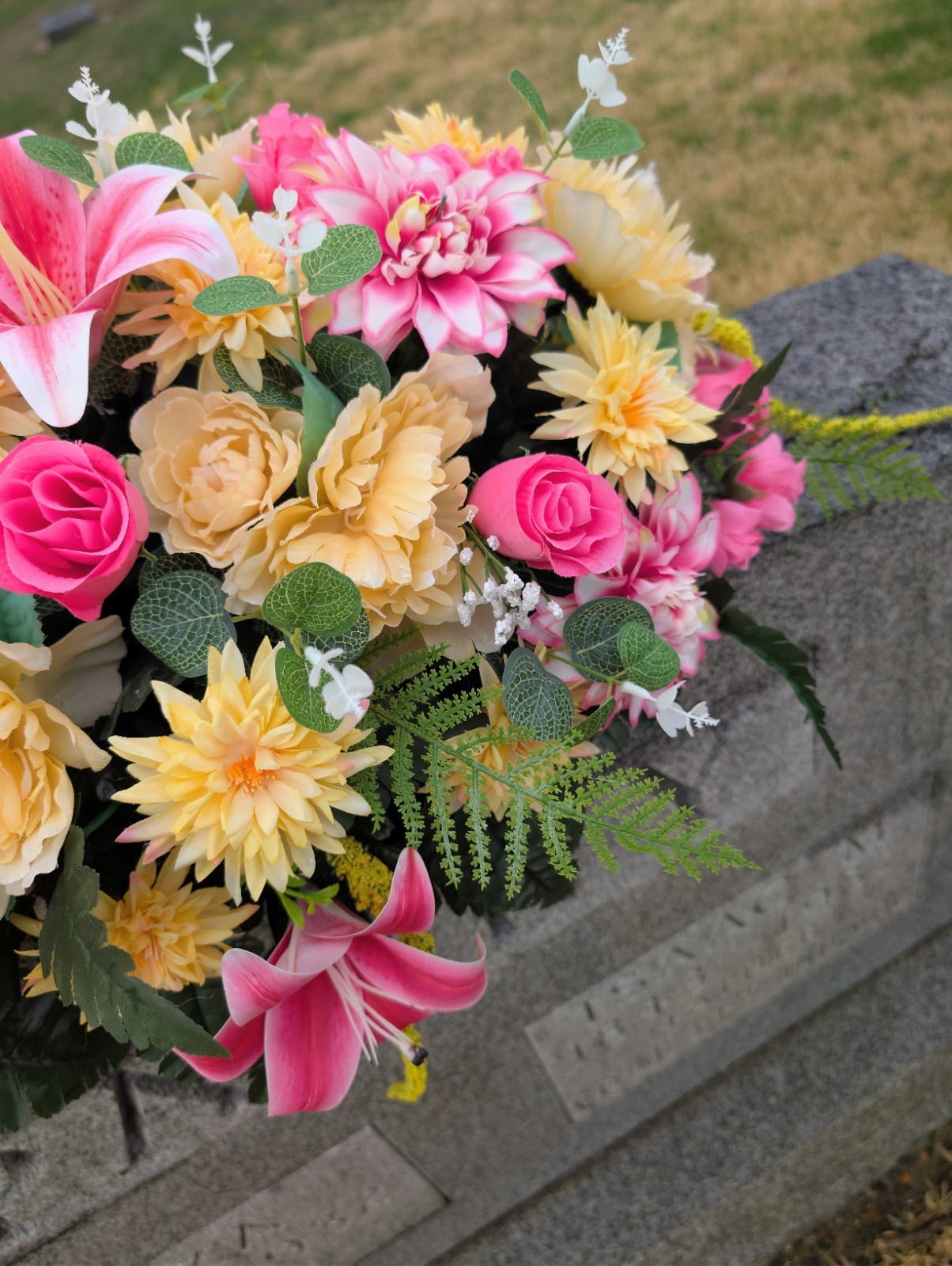 Pink Yellow Grave Saddle-Summer Headstone Saddle