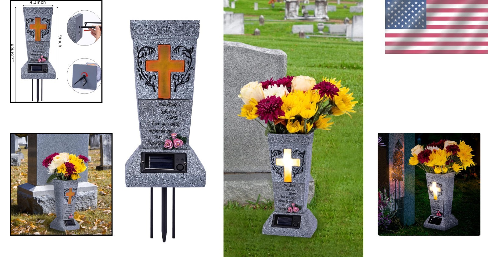 Hand-Painted Solar Cemetery Grave Vase with LED – Ideal for Sympathy Occasions