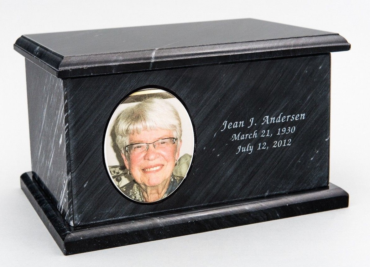 Large/Adult 240 Cubic Inches Black Evermore Rectangle Natural Marble Urn