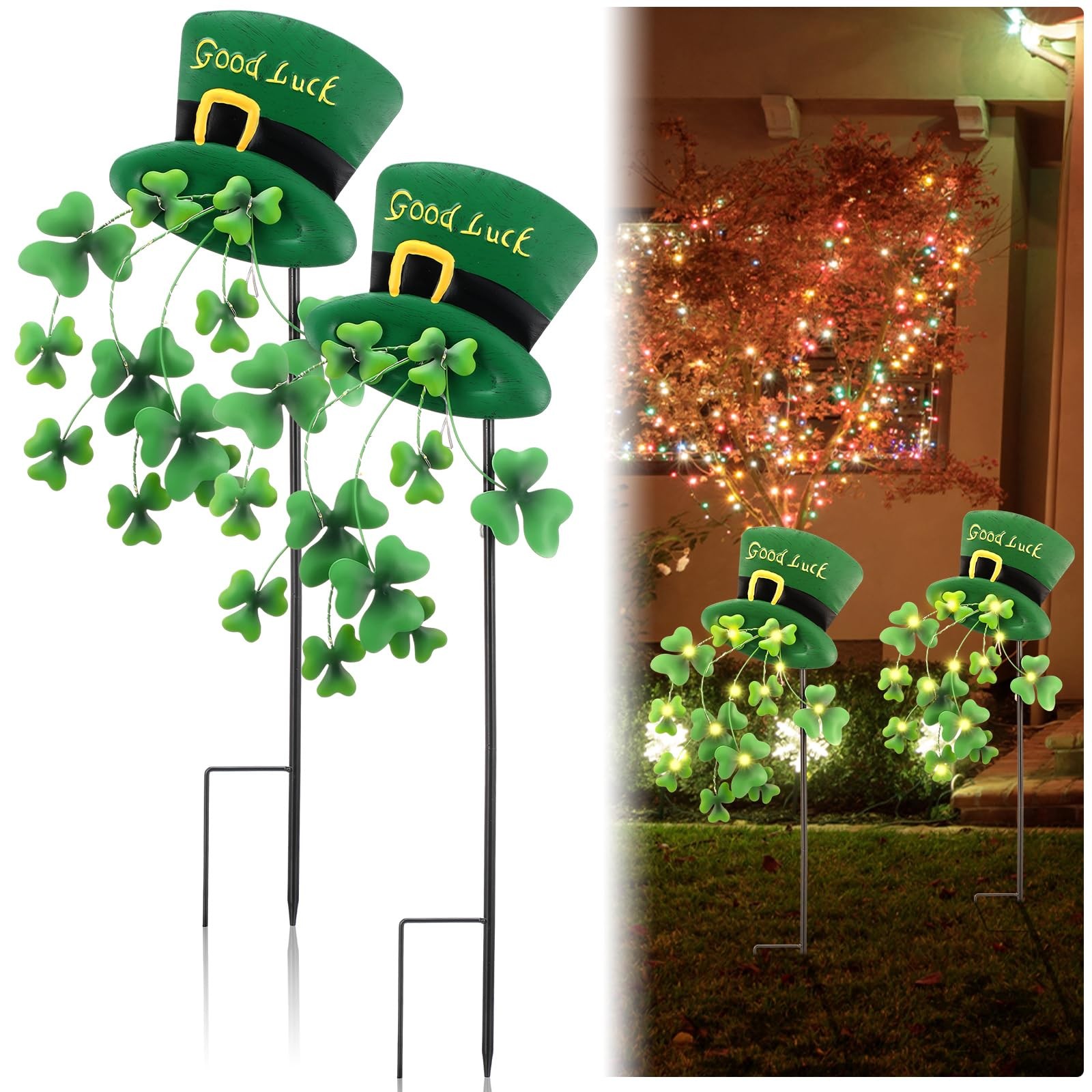St. Patrick’s Day Outdoor Decorations – Solar Light Garden Stakes, 2 Pcs
