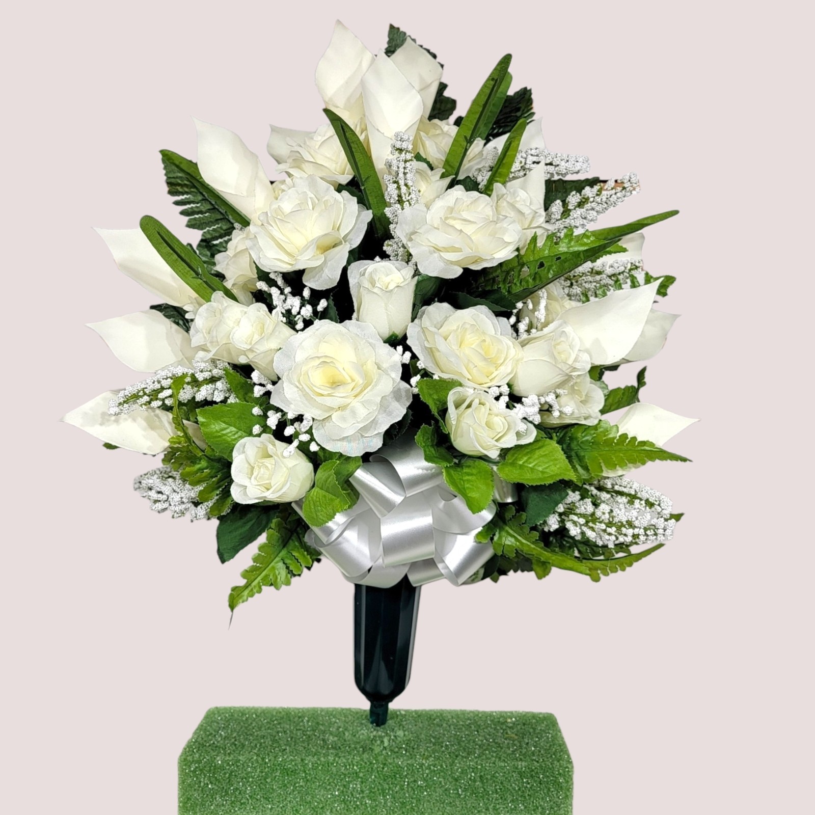 Jumbo Cream Calla Lilies & Roses Cemetery Cone