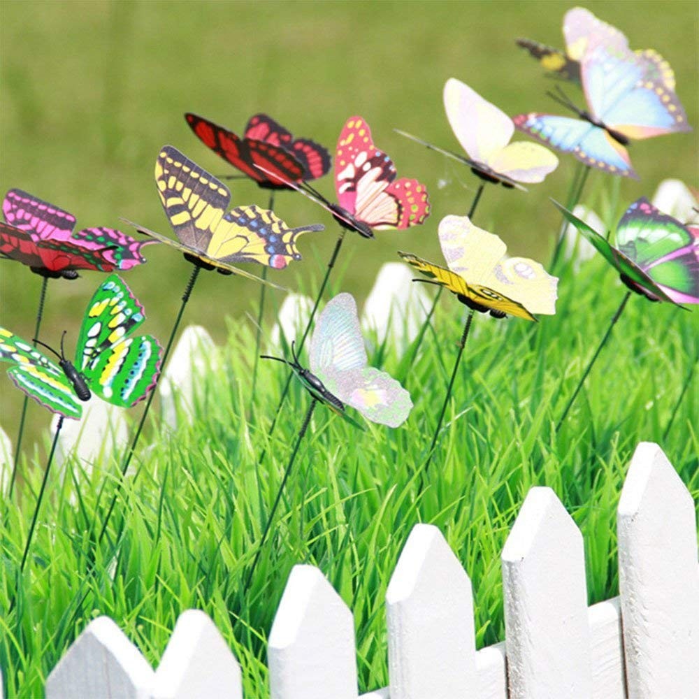 100pcs Butterfly Stakes Outdoor Yard Planter Flower Pot Bed Garden Decor Butt…