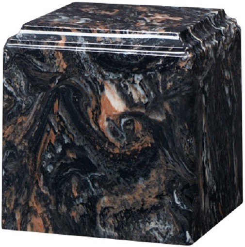 Large/Adult 280 Cubic Inch Mission Black Cultured Marble Cube Cremation Urn