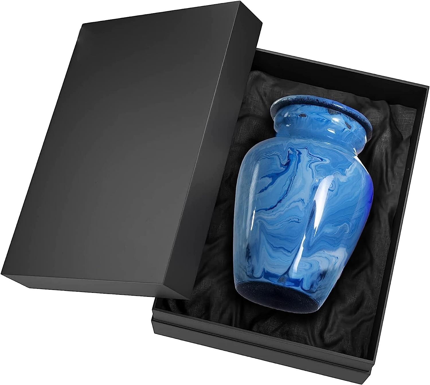 Small Keepsake Urn for Human Ashes Hand-Painted Mini Marble Blue Memorial Urn