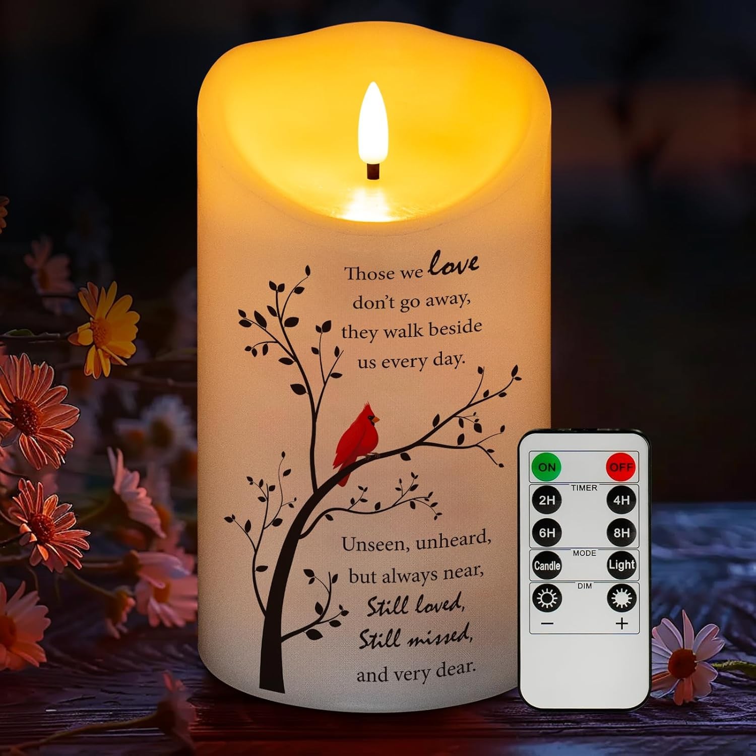 Real Wax LED Light with Remote Sympathy Gifts for Loss of Loved One 4″ x 7″