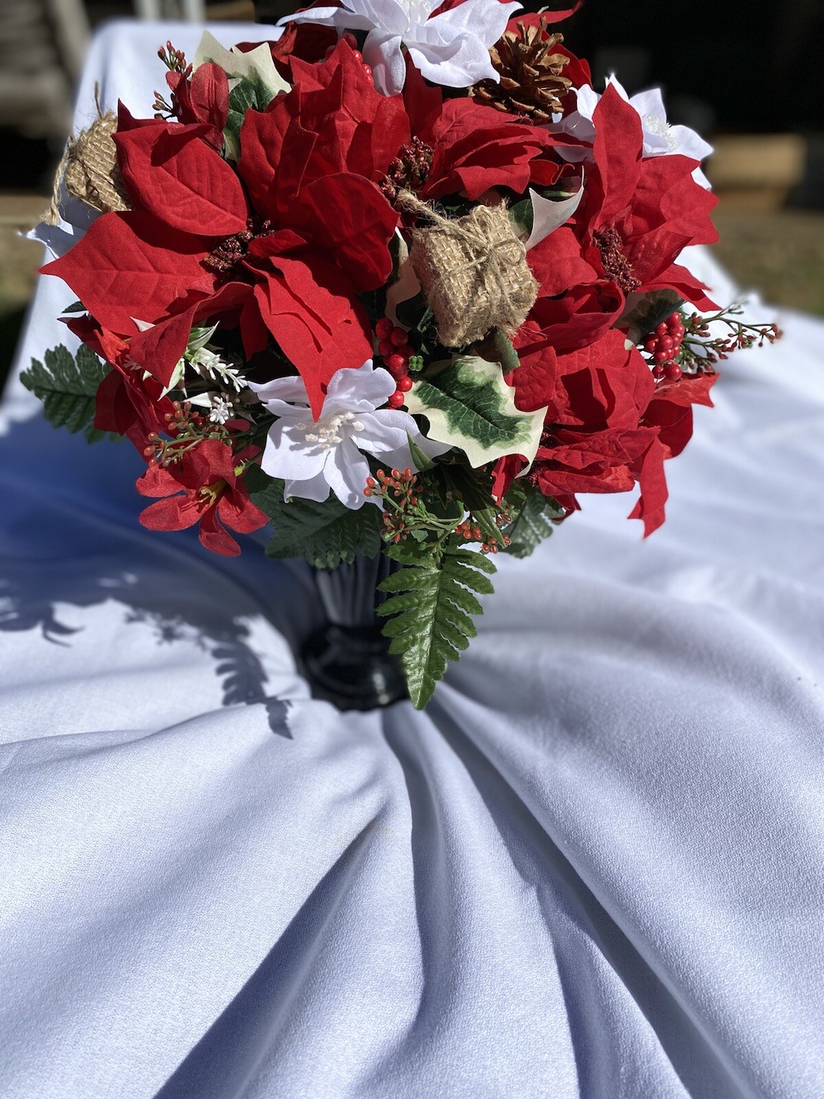 Christmas Poinsettia Silk Flowers For Cemetery Vase, Grave/memorial Flowers