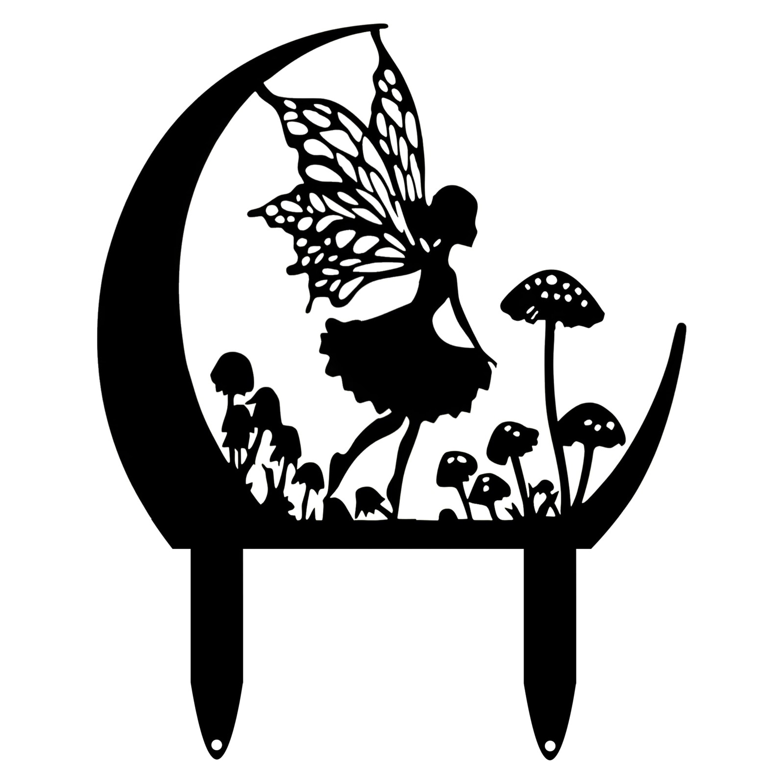 Crescent Moon Fairy Metal Garden Stake Decor-Fairy Silhouette Yard Art, Encha…