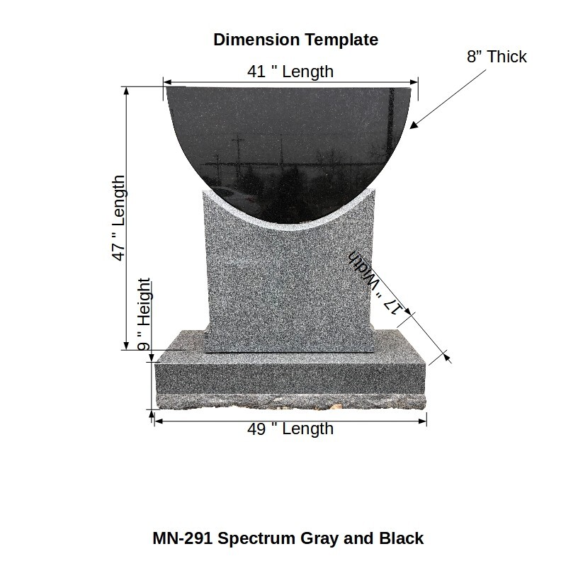 Black Half Circle and Gray Granite Monument Polished Headstone with Base MN-291