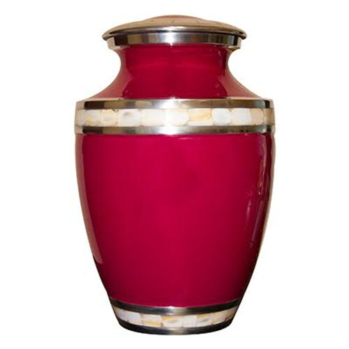 Cremation Urn for Human Ashes (Mother of Pearl -Red Rings II) 200 cu.in.