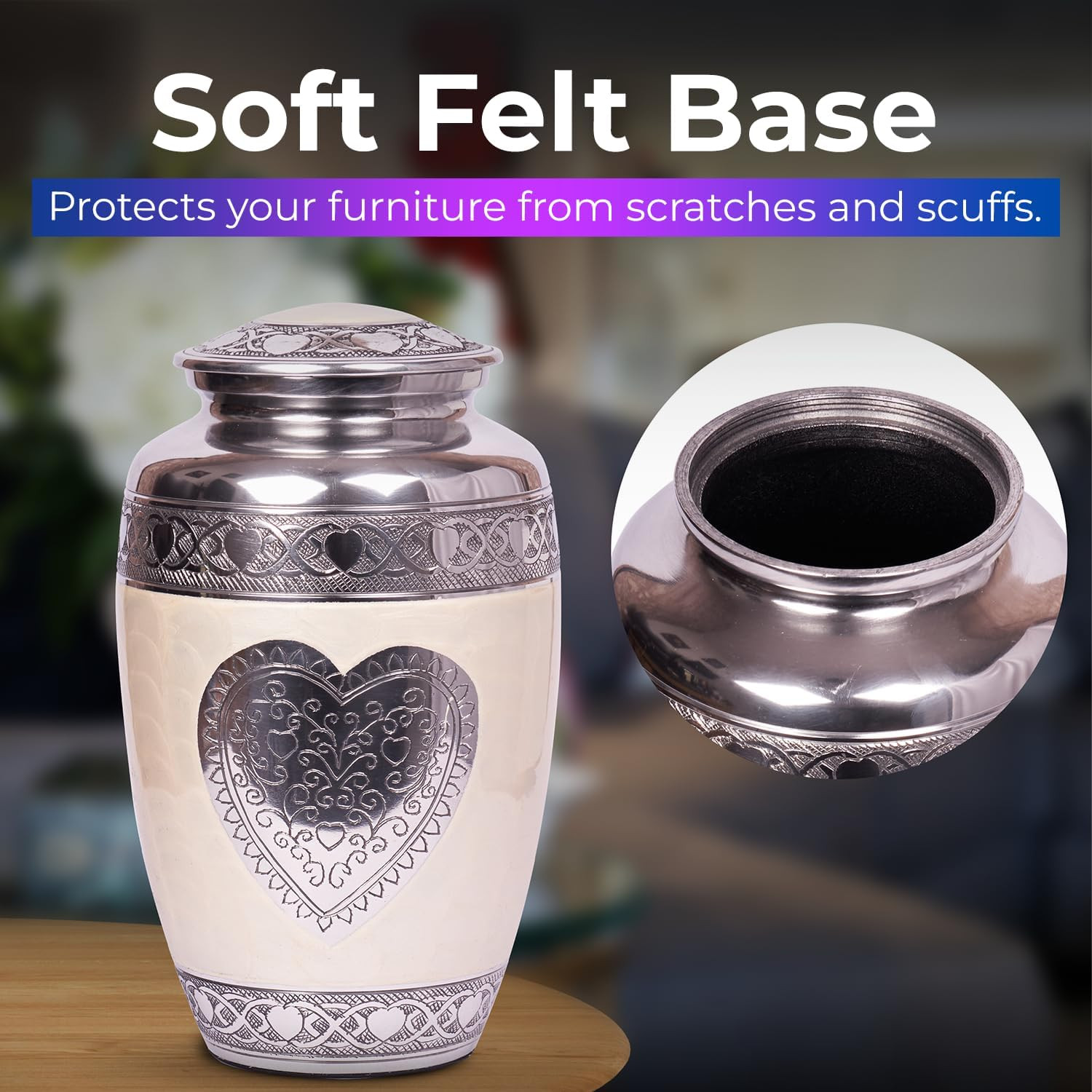 Urns Heart Cremation Urn – Funeral Urn for Human Ashes – Burial Urn with Detaile