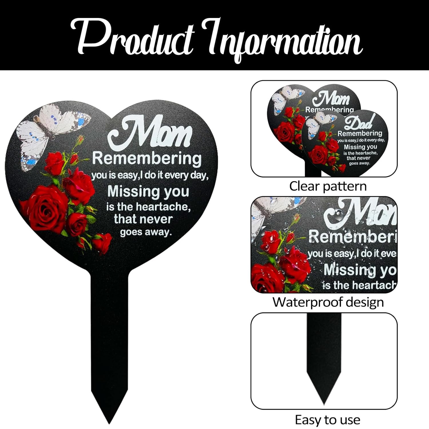 Dad Memorial Heart Shaped Plaque Cemetery Decoration Grave Stake Sympathy Gift