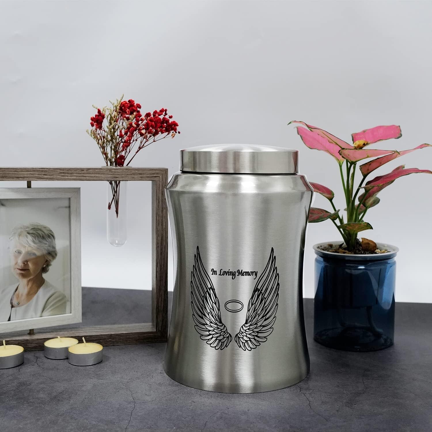 Extra-Large Luxury Premium Cremation Urn – Angel Wings Design – Velvet Bag