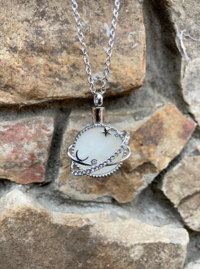 Urn Jewelry Celestial Pearlescent Moon Star Cremation Pendant Ash Necklace Gift